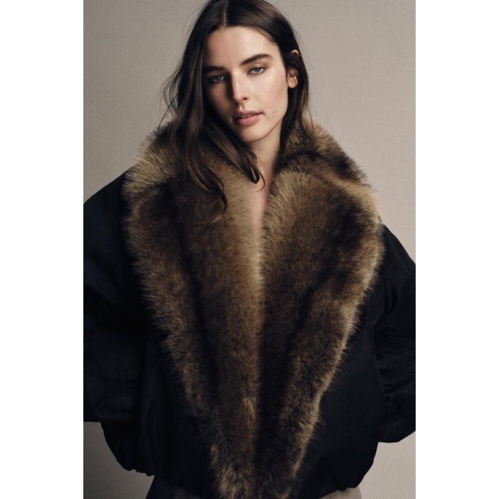 ZARA FAUX FUR COLLAR BOMBER JACKET ZW COLLECTION - Picture 4 of 8
